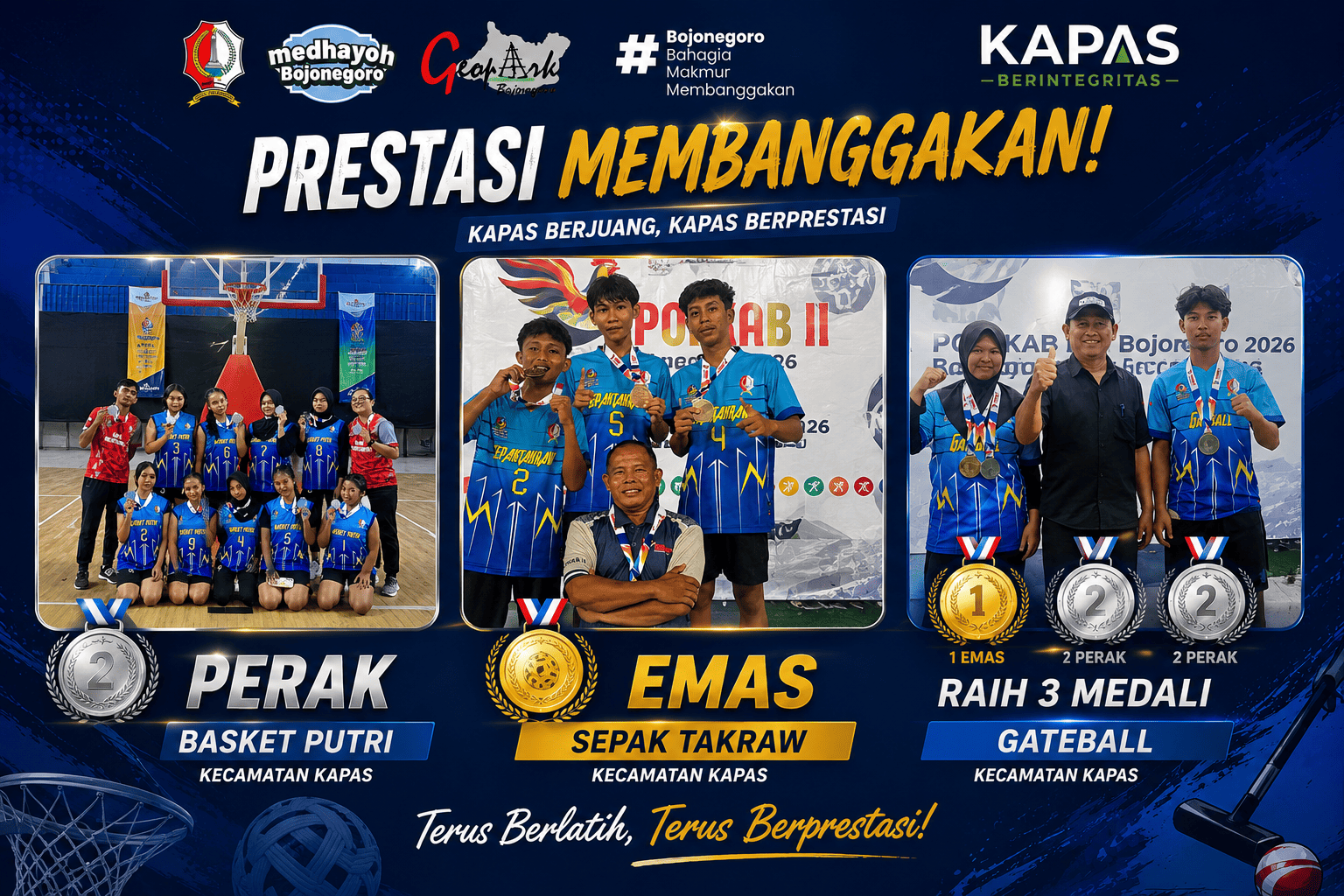 Kapas Berprestasi! Basket, Sepak Takraw, dan Gateball Sumbang Lima Medali