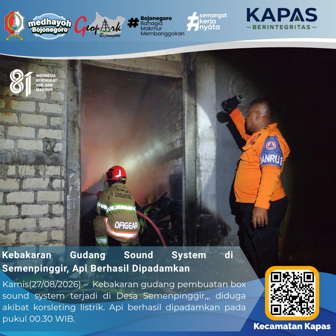 Kebakaran Gudang Sound System di Semenpinggir, Api Berhasil Dipadamkan