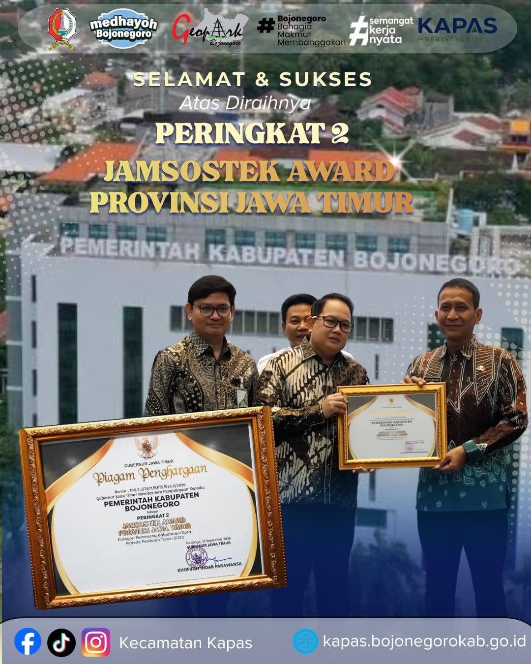 Bojonegoro Raih Peringkat 2 Jamsostek Award Provinsi Jawa Timur 🏆