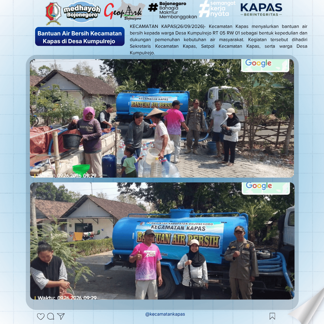 Bantuan Air Bersih Kecamatan Kapas di Desa Kumpulrejo